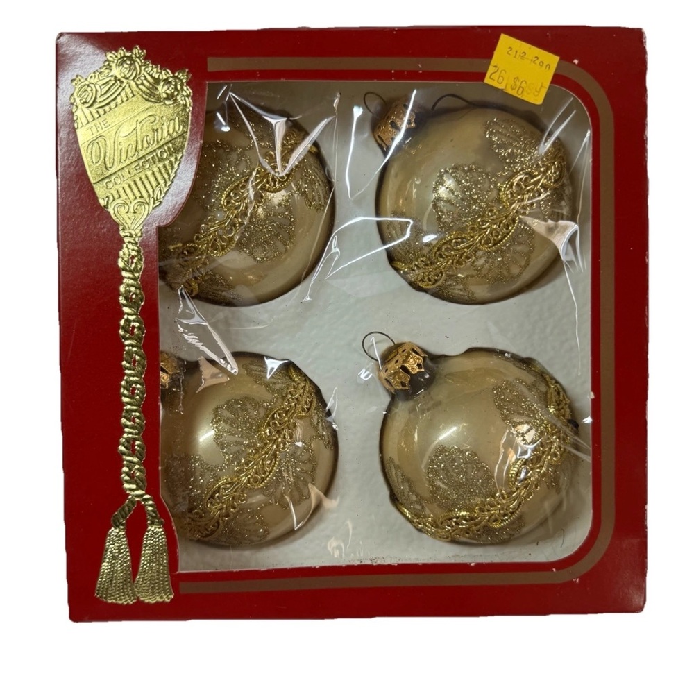 Victoria Collection Glass Ornaments Gold Glitter Lot of 4 Vintage Rauch